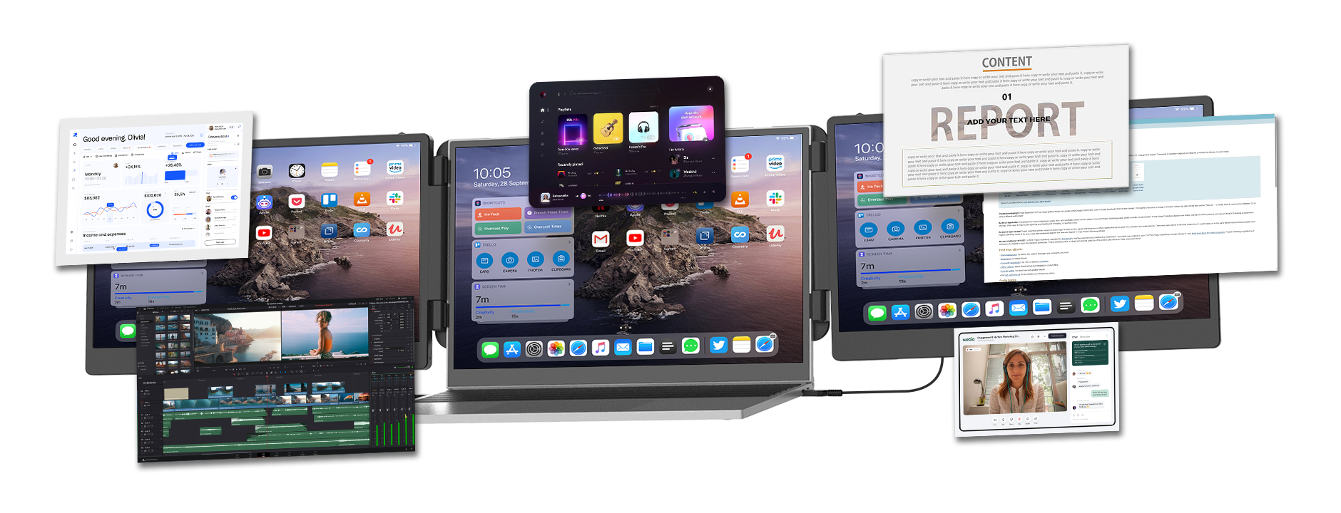 KEFEYA's portable laptop extended monitor turns your laptop into a triple monitor setup, boosting work efficiency by over 200%. Ideal for work and presentations.