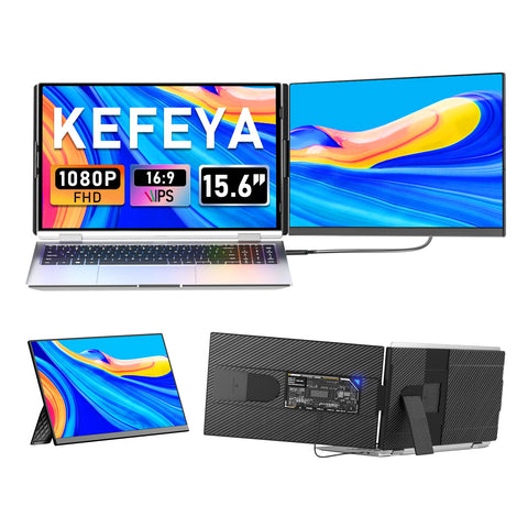 KEFEYA P5 Dual Laptop Screen Extender, 15.6" FHD 1080P IPS Laptop Monitor Extender Detachable, Portable Monitor for Laptops 13-17.3" with Colorful Light, Plug n Play for Windows/Mac/Android/Switch/PS5