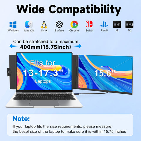 KEFEYA P5 Laptop Screen Extender, 15.6" FHD 1080P IPS Laptop Monitor Extender Detachable, Portable Monitor for Laptops 13-17.3" with Colorful Light, Plug n Play for Windows/Mac/Android/Switch/PS5