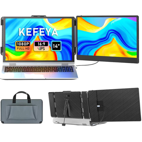 KEFEYA S1 Dualer tragbarer Laptop-Bildschirm-Extender, Laptop-Monitor-Extender zweiter Bildschirm 1080P FHD IPS, tragbarer Monitor für Laptop 13–17,3 Zoll mit USB-C/HDMI-Anschluss, Plug n Play für Windows/Mac/Android/Switch/PS5