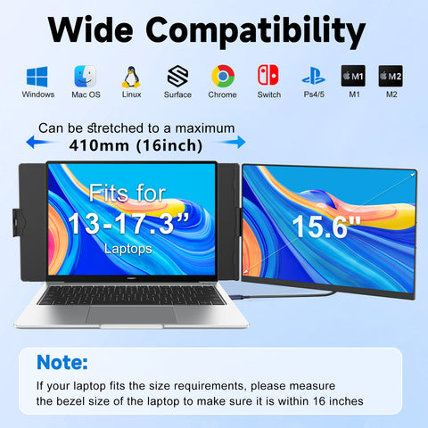 KEFEYA P5 Dual Laptop Screen Extender, 15.6" FHD 1080P IPS Laptop Monitor Extender Detachable, Portable Monitor for Laptops 13-17.3" with Colorful Light, Plug n Play for Windows/Mac/Android/Switch/PS5