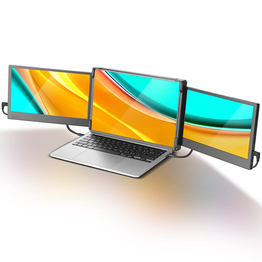 KEFEYA P2 Portable Monitor Laptop Screen Extender, 12" Triple Full HD IPS Display, Attachable Dual Monitor, HDMI/USB-A/Type-C Plug and Play for Windows, Chrome & Mac