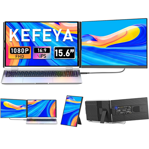 KEFEYA P5 Dual Laptop Screen Extender, 15.6" FHD 1080P IPS Laptop Monitor Extender Detachable, Portable Monitor for Laptops 13-17.3" with Colorful Light, Plug n Play for Windows/Mac/Android/Switch/PS5